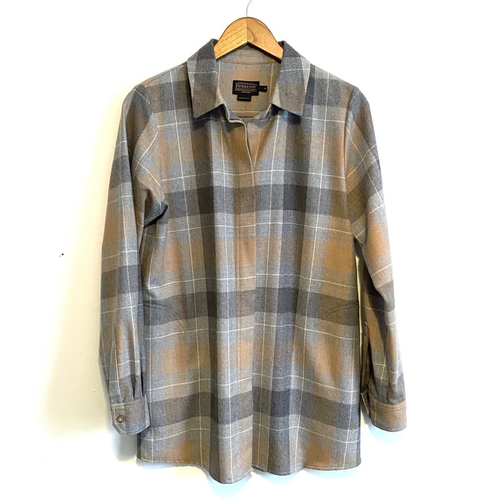 Pendleton grey and tan plaid flannel shirt